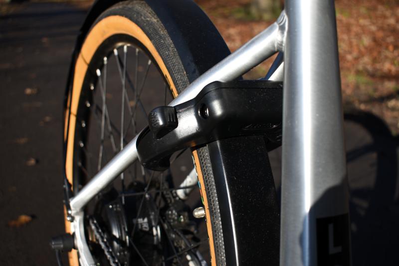 An immobiliser on the wheel of an e-bike