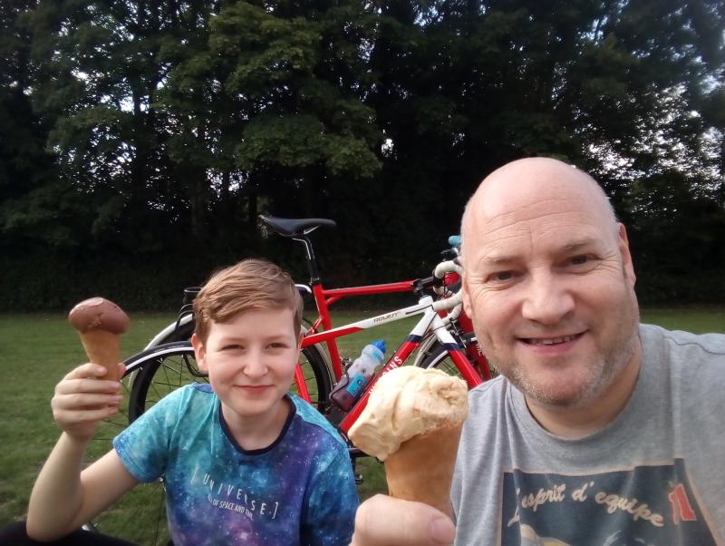 Cycling UK director, Matt Mallinder and son, Ollie enjoy a ride and an ice cream for the World's Biggest Bike Ride