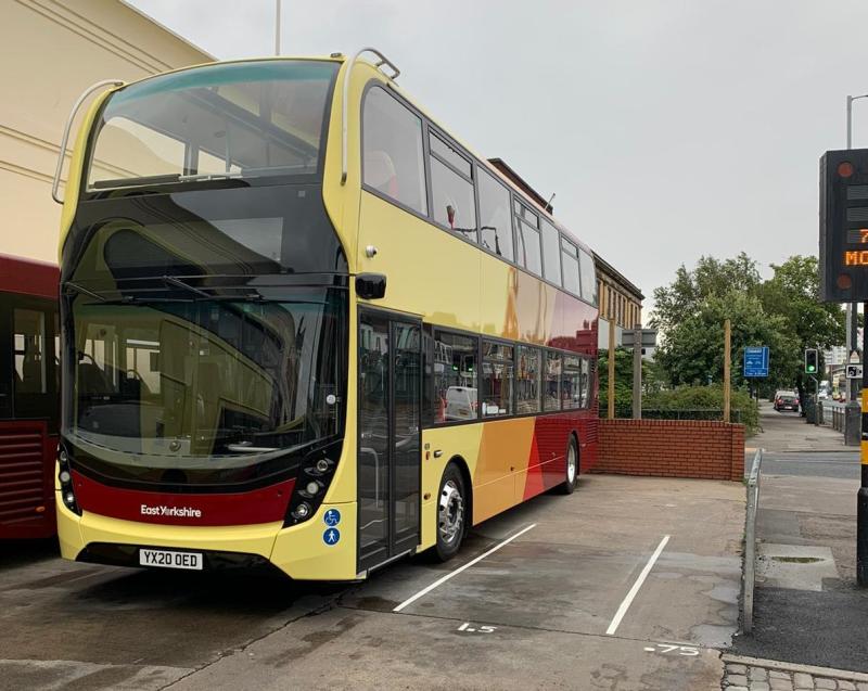 East Yorkshire Buses' have painted safe passing distances on their forecourt to train drivers
