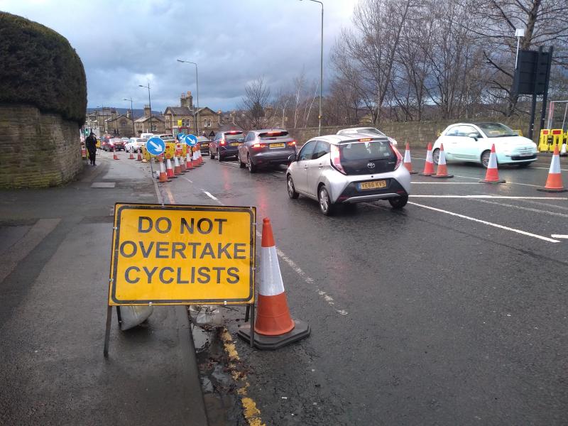 The new 'No Overtaking Cyclists' sign after Martin's intervention