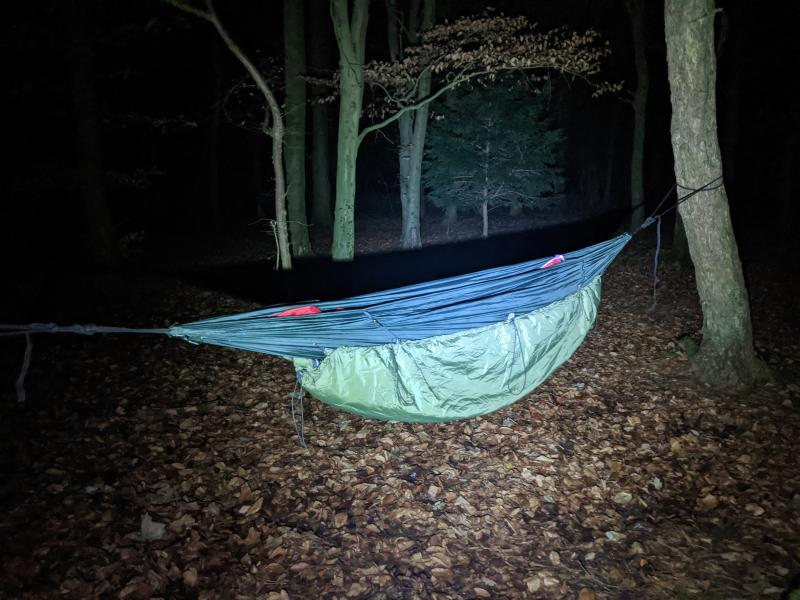 A hammock set up with an underblanket