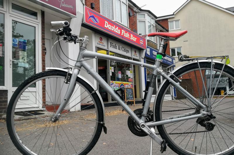 Fish and chip shop with bicycle