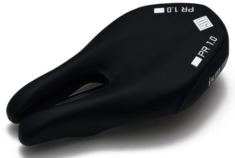 A black bicycle saddle with a cut out