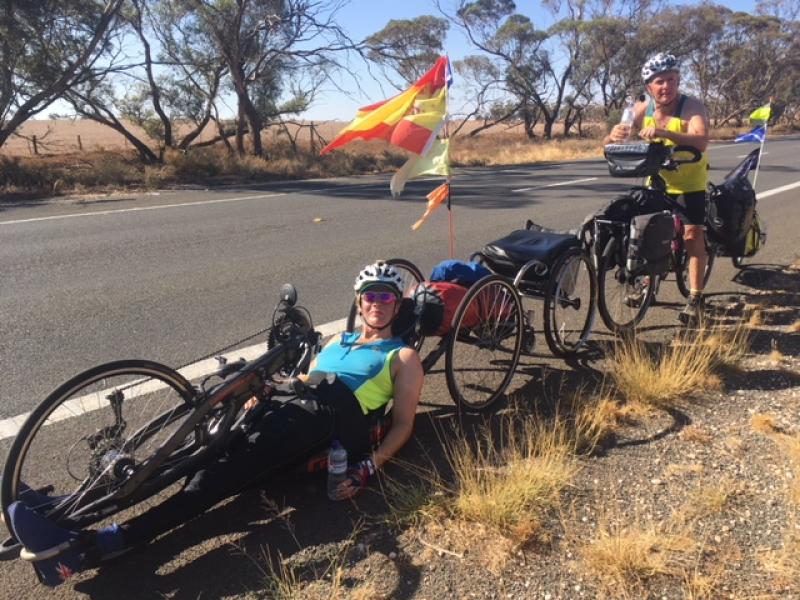 Karen Darke on her handcycle alongside the Murray River