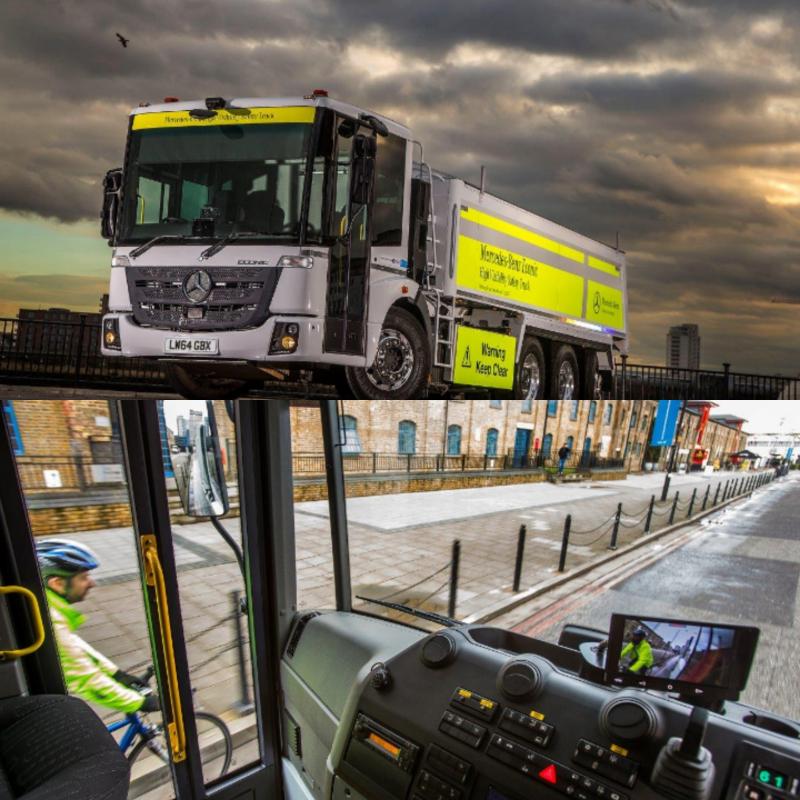 Examples of direct vision lorries. Photo with permission from S&amp;B Commerials Mercedes-Benz Econic