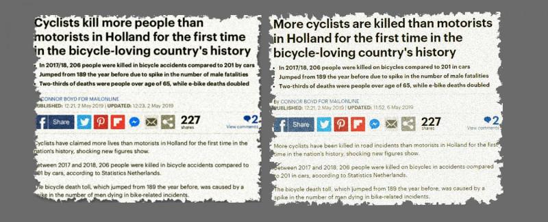 Spot the difference - two versions of the same story in the MailIOnline