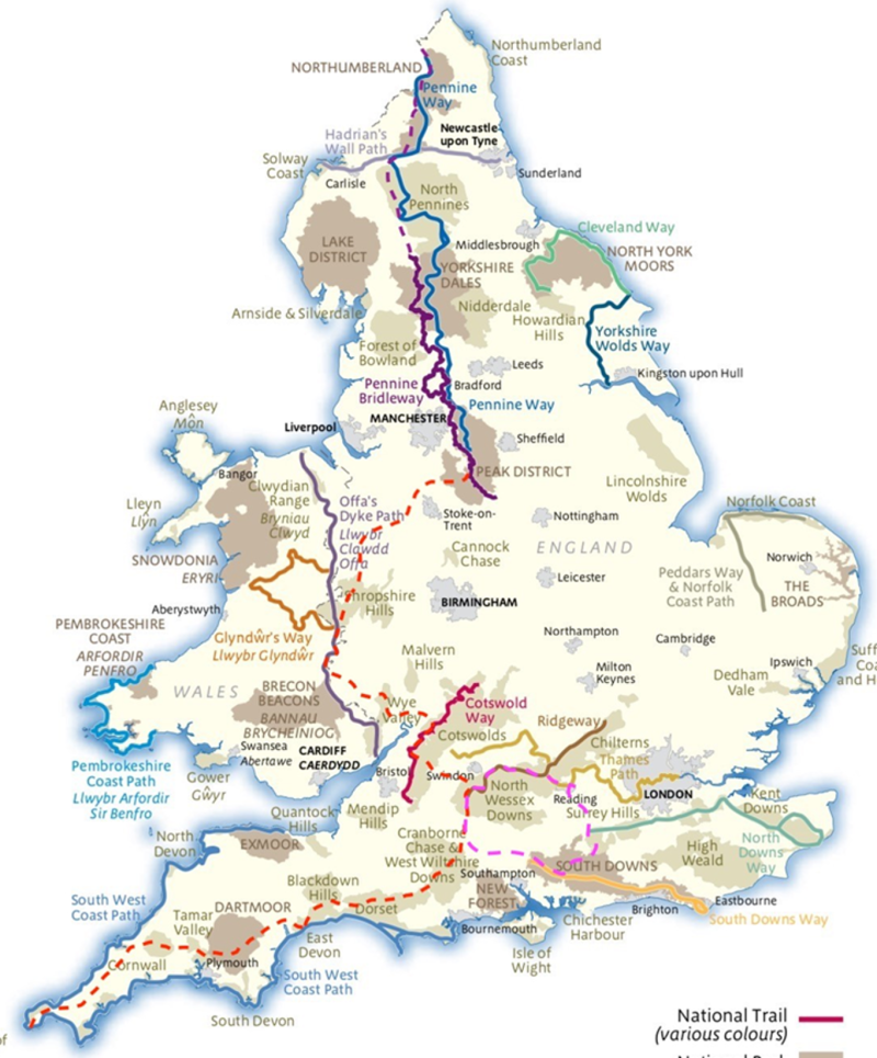 Map of National Trails in England and Wales