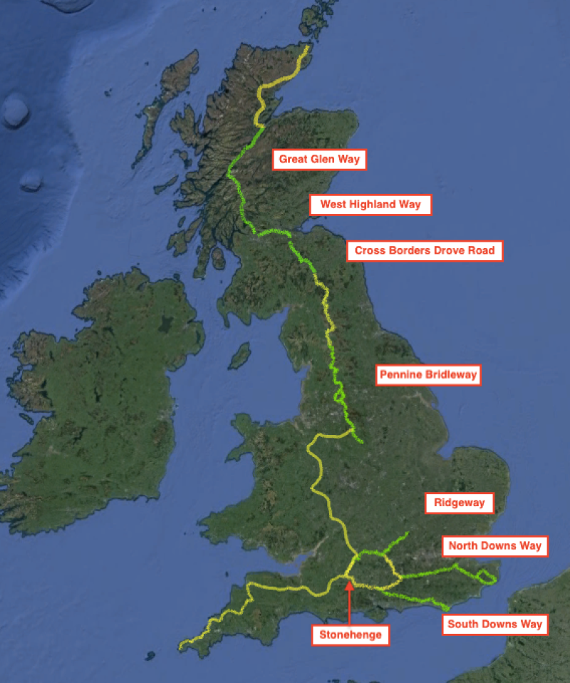 Map of Cycling UK's vision for an off-road LEJOG