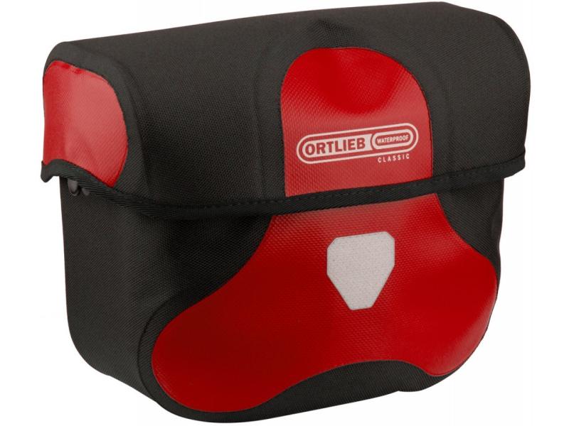 Ortlieb Ultimate 6 Classic 7L, a red and black square-ish bar bag with the Ortlieb logo on the front