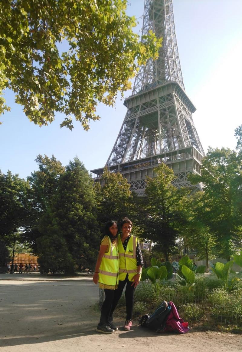 Tasleem and Sajida at the Eiffel Tower
