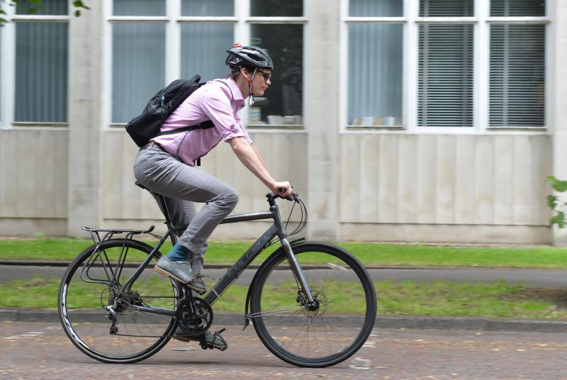 Man commuting by bike