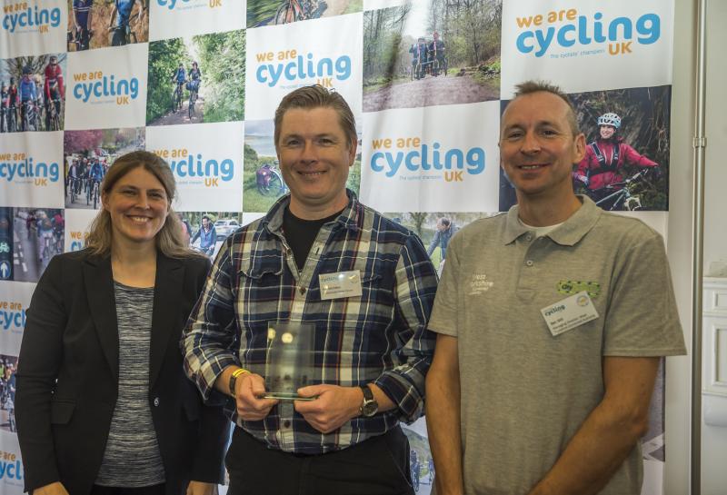 Ian Saunders receiving the award for Portsmouth Cycle Forum