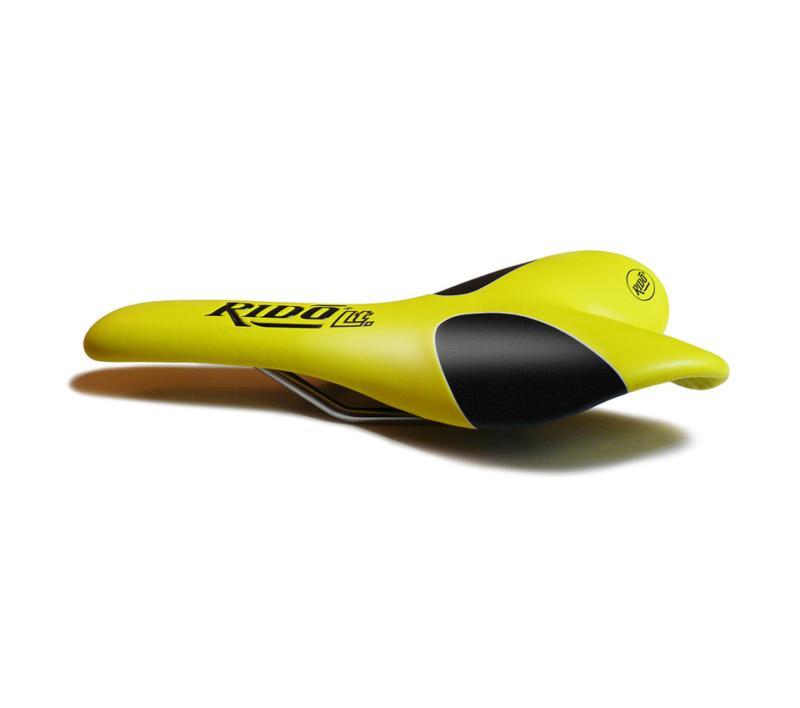 A bright yellow bicycle saddle