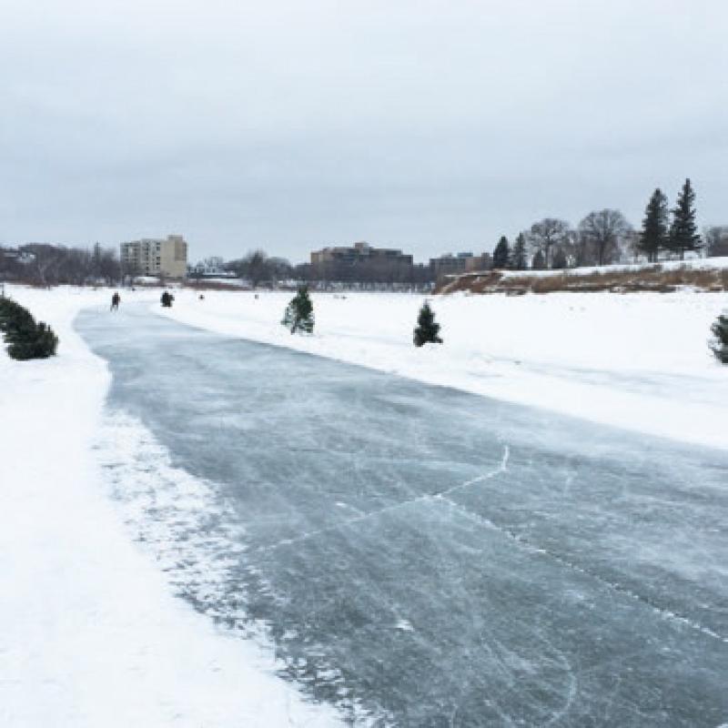 Riding along frozen rivers in Canada