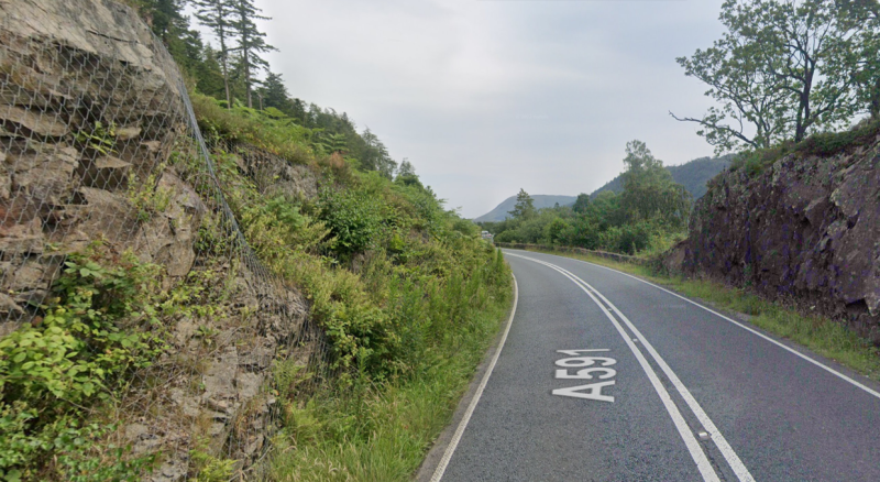 Single-carriageway A road with steep rock walls on both sides