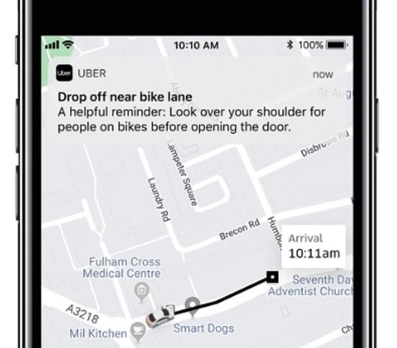 The new feature will remind passengers to look for cyclists