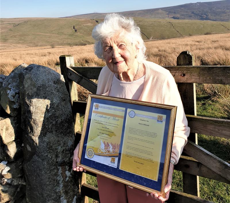 Mary, 92, proudly displays the certificates awarded to Harry by Cycling UK