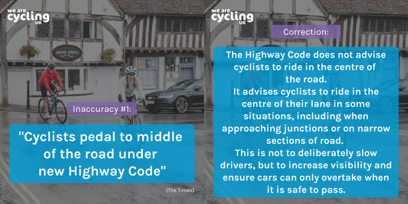 Graphic correcting a Highway Code inaccuracy