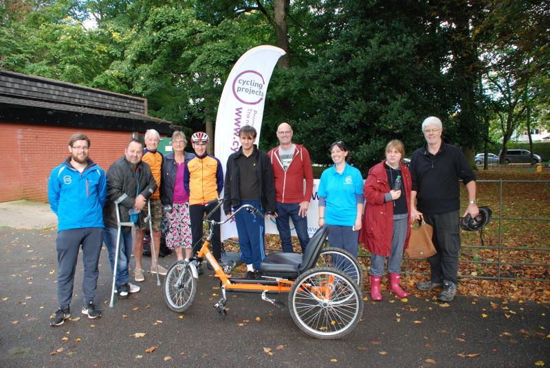 The Wirral Wheelers presenting the new trike Cycling Projects ‘Wheels for All’ team at Birkenhead Park