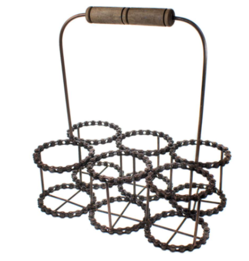 An empty wire vertically-loading wine rack