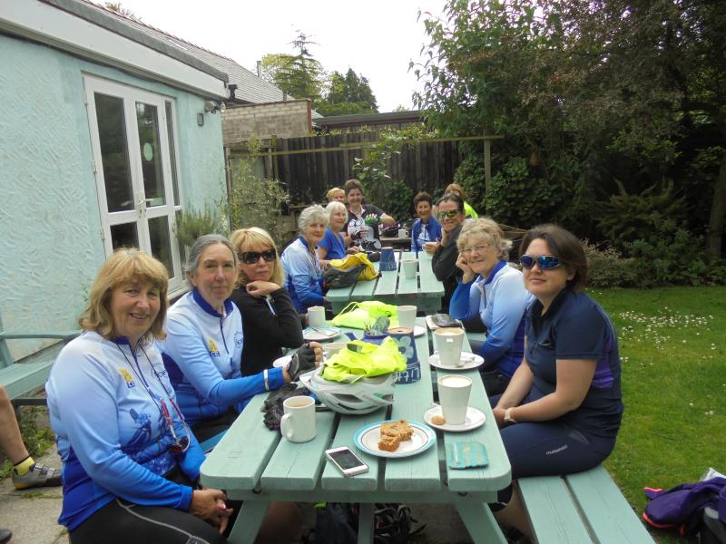 Sylvia enjoying a coffee with Wirral Bicycle Belles