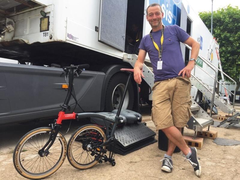 Ned Boulting with one of his Bromptons