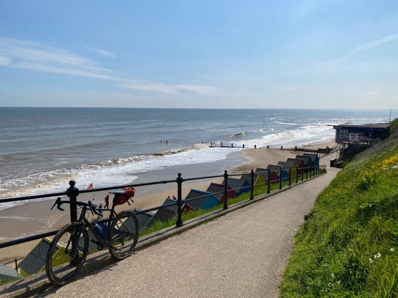 Beach with colourful huts