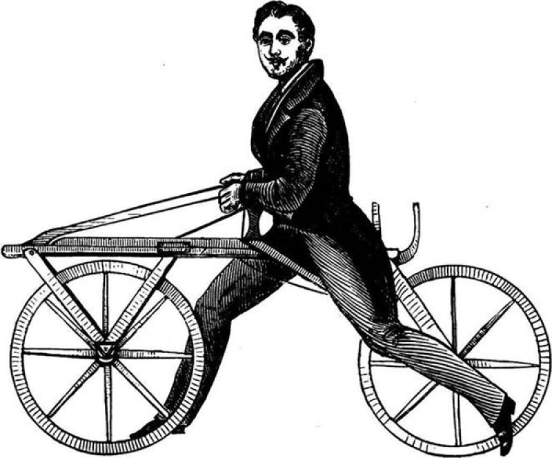 Laufmaschine, rider popularly thought to be Baron Karl von Drais, c.1818
