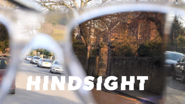 HindSight logo over an image of HindSight glasses