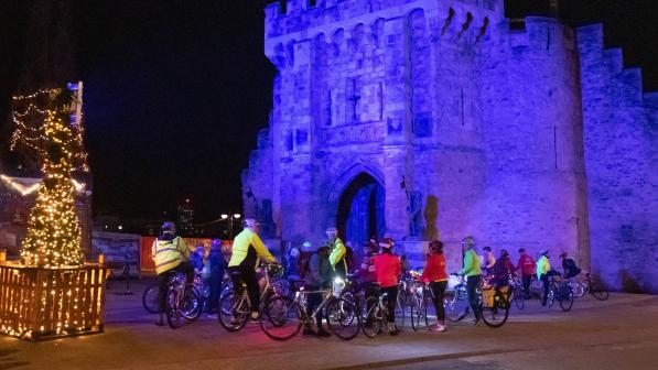 Glowing cyclists gather at Southampton Castle