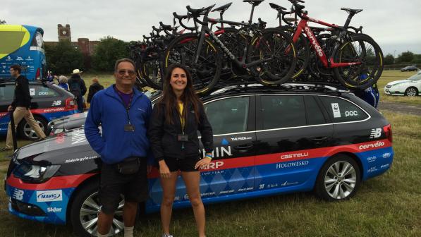 Dara Godivala and his daughter on the second day of the 2014 Tour de France, which started in York that year