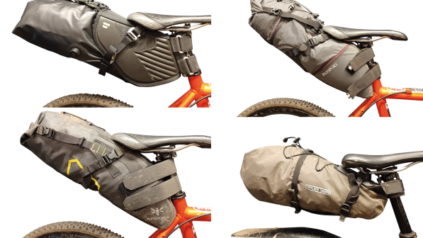 A composite image of four seatbacks attached to a bike seatpost