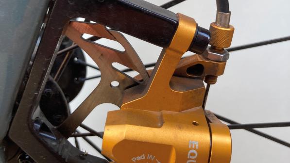 Growtac Equal mechanical disc brake in situ on the front wheel of a bike