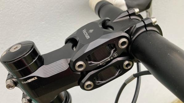 A close-up of the stem fitted to a bike
