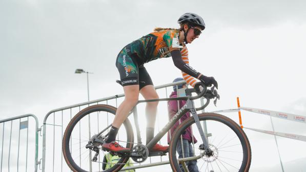 Action shot of Hope Inglis on her bike, nominated as a cycle influencer in Cycling UK’s 100 Women in Cycling 2024