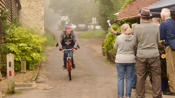 Ted Gomm arriving at the end of his challenge