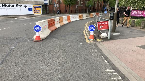 A temporary cycle lane created specifically to make lockdown safer in Leicester