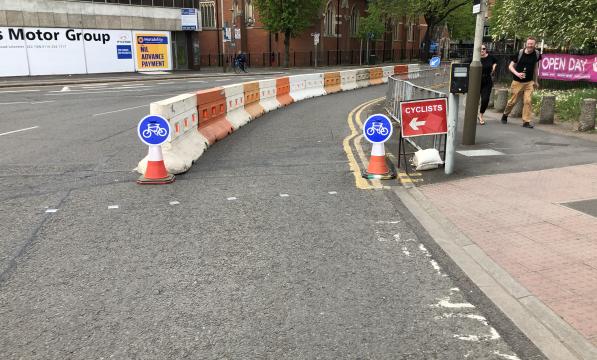 A temporary cycle lane created specifically to make lockdown safer in Leicester