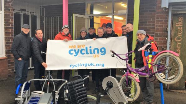 Members of Cycling UK Merseyside and Eastham Community Cycle Club with adapted cycles