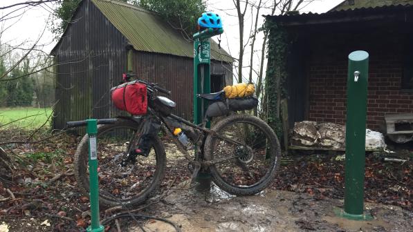 South Downs Way bike pump, stand and watering post near West Meon