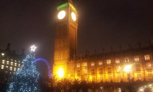 House of Commons with Christmas lights