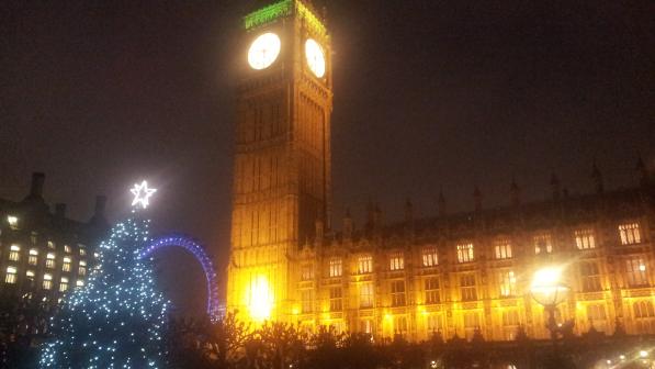 House of Commons with Christmas lights