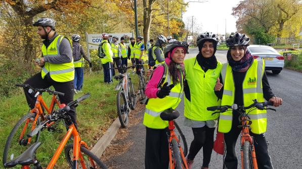 Tasleem Sumar, Balsall Heath Club Secretary, Sajada Somani, and Yazmin Saleh, a Ride Leader with Share CCC (Calthorpe Hub)