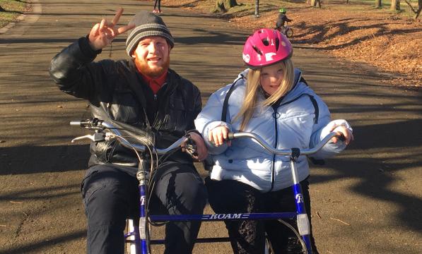 Antony giving some support to Amy during Daisy’s weekly Inclusive Cycling Session