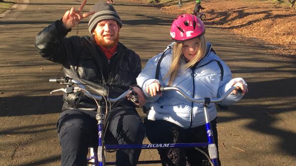 Antony giving some support to Amy during Daisy’s weekly Inclusive Cycling Session