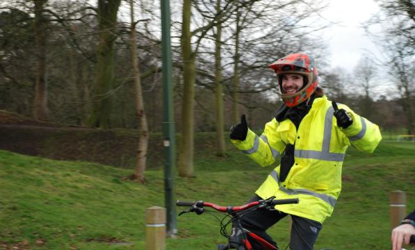 Ed gives the thumbs up at the Wirral i-Cycle around Birkenhead Park
