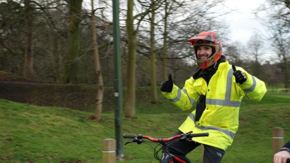 Ed gives the thumbs up at the Wirral i-Cycle around Birkenhead Park