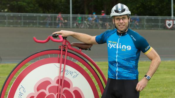 Mark Beaumont and his penny farthing
