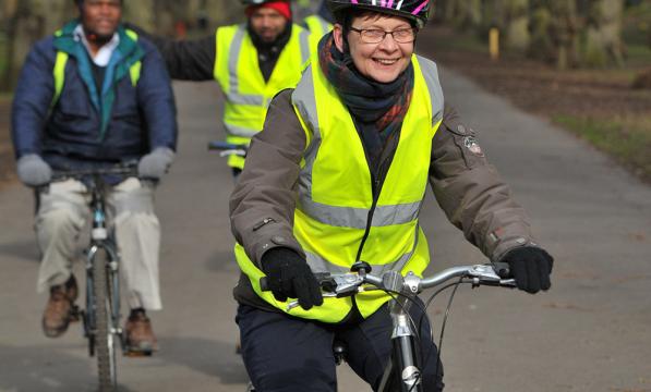 A volunteer in Manchester helps with the Big Bike Revival
