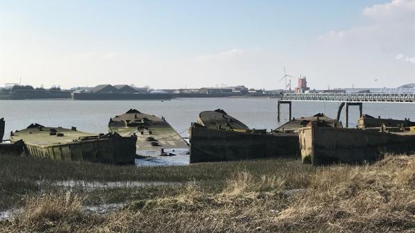 Concrete barges on the river